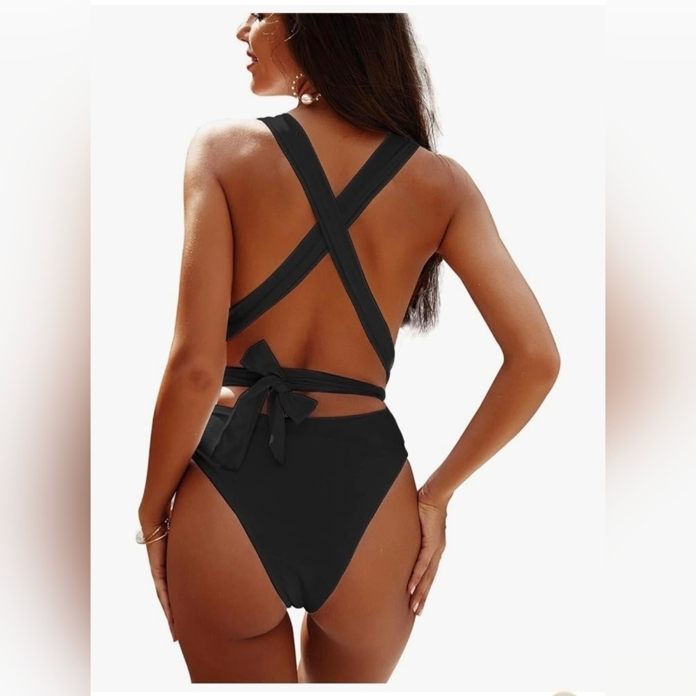 Lilosy Sexy Tie Criss Cross Plunge One Piece #1068 NWOT - Picture 6 of 11